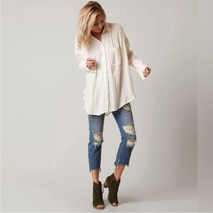 Free People Cozy Nights Women's Cream Button-Front Relaxed Shirt